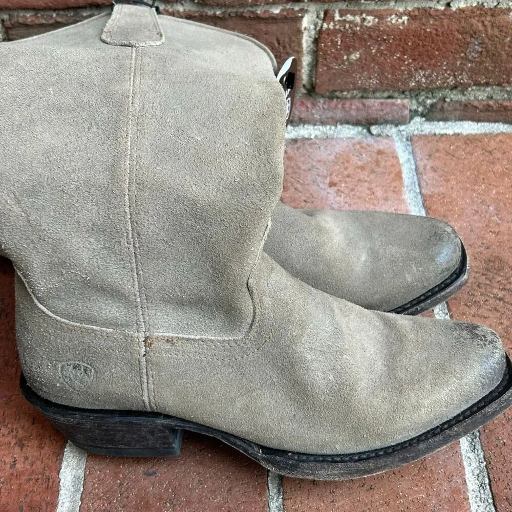 Ariat Women's Suede Memphis Cowboy Pull-on Boots Burnt Taupe Size 6.5/37 NWT